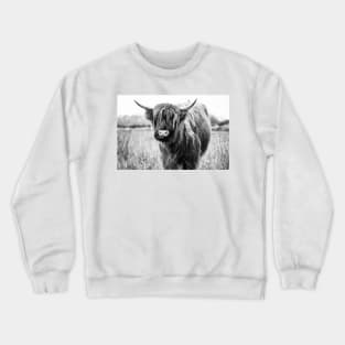 Highland Cow Landscape, Black and White Crewneck Sweatshirt